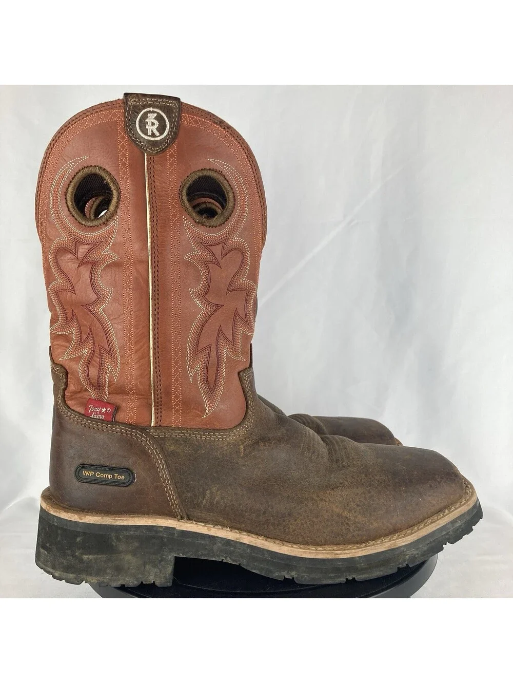 Men's Size 8D Tony Lama Composite Toe Work Boots Fireball Orange RR3300 Leather